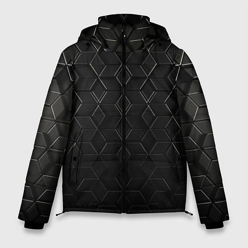 Мужская зимняя куртка Чёрные соты металл / 3D-Светло-серый – фото 1