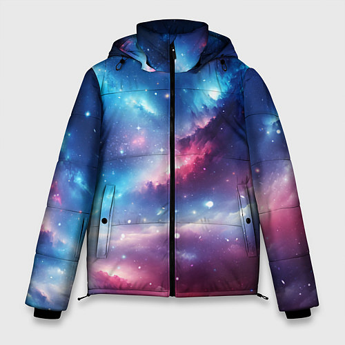 Мужская зимняя куртка Розово-голубой космический пейзаж / 3D-Черный – фото 1