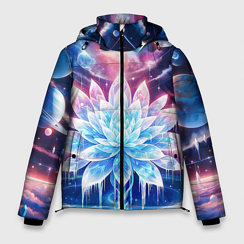 Мужская зимняя куртка Космический цветок из льда - эзотерический лотос / 3D-Черный – фото 1