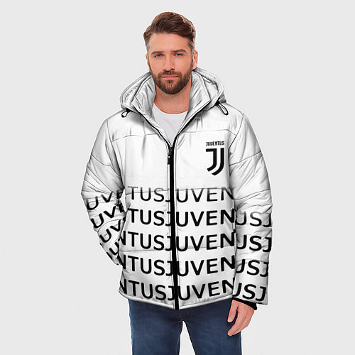 Мужская зимняя куртка Ювентус лого паттерн спорт / 3D-Светло-серый – фото 3
