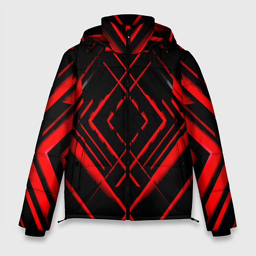 Мужская зимняя куртка Красные линии ромб / 3D-Черный – фото 1