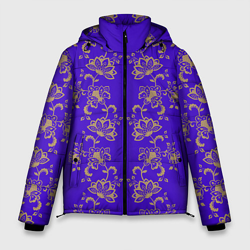 Мужская зимняя куртка Контурные цветы на фиолетовом фоне / 3D-Светло-серый – фото 1