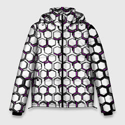 Куртка зимняя мужская Киберпанк узор из шестиугольников розовый, цвет: 3D-черный