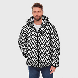 Куртка зимняя мужская Чёрные сердца на белом фоне, цвет: 3D-светло-серый — фото 2