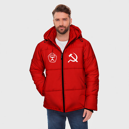 Мужская зимняя куртка СССР гост три полоски на красном фоне / 3D-Светло-серый – фото 3