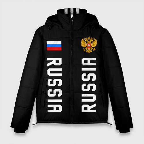 Мужская зимняя куртка Россия три полоски на черном фоне / 3D-Черный – фото 1