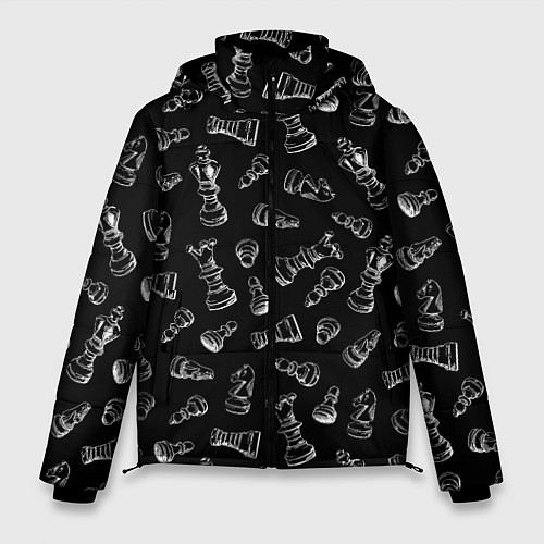 Мужская зимняя куртка Много шахматных фигур на черном паттерне / 3D-Черный – фото 1