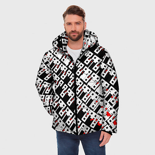 Мужская зимняя куртка Абстрактный узор на чёрном фоне / 3D-Светло-серый – фото 3