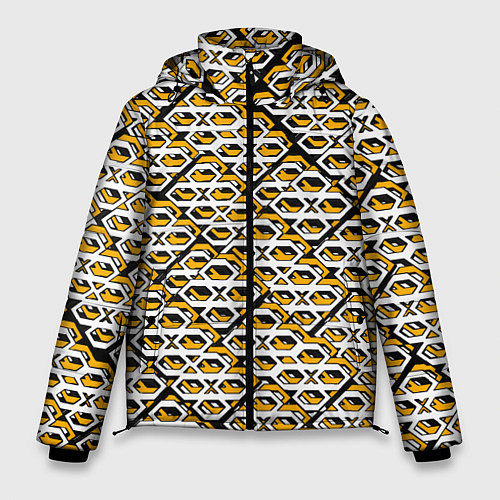 Мужская зимняя куртка Жёлто-белый узор на чёрном фоне / 3D-Черный – фото 1