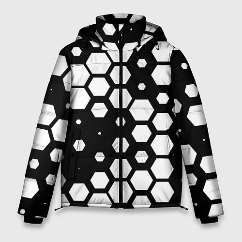 Мужская зимняя куртка Белые соты киберпанк / 3D-Черный – фото 1