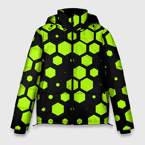 Мужская зимняя куртка Зеленые соты киберпанк / 3D-Черный – фото 1