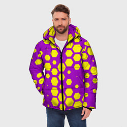 Куртка зимняя мужская Желтые соты на фиолетовом фоне, цвет: 3D-черный — фото 2
