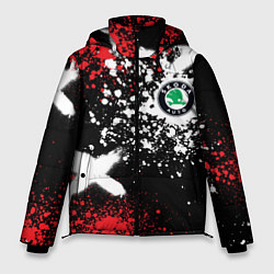 Куртка зимняя мужская Шкода на фоне граффити и брызг красок, цвет: 3D-черный