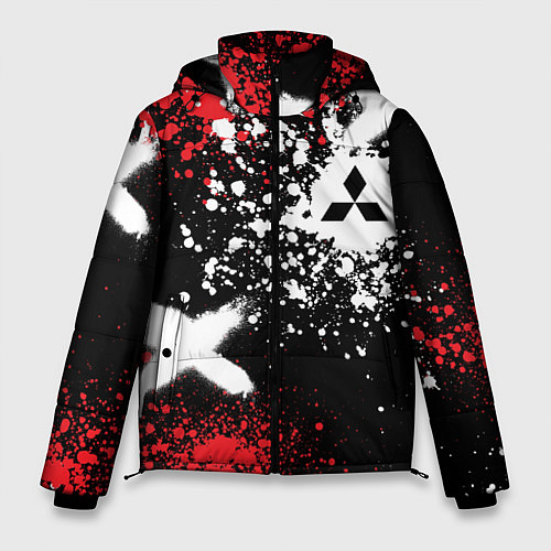 Мужская зимняя куртка Митсубиси на фоне граффити и брызг красок / 3D-Черный – фото 1