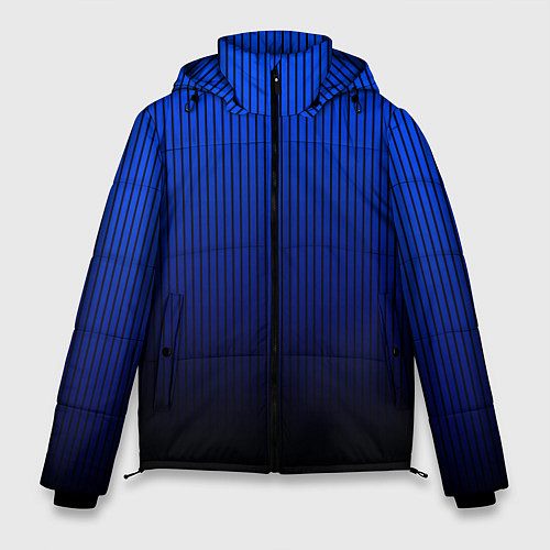 Мужская зимняя куртка Полосатый градиент сине-чёрный / 3D-Черный – фото 1