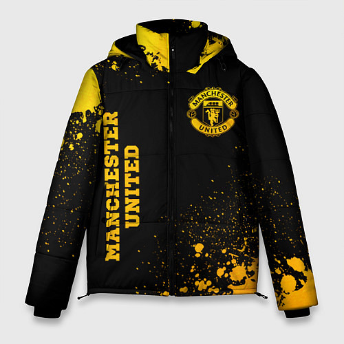 Мужская зимняя куртка Manchester United - gold gradient вертикально / 3D-Черный – фото 1