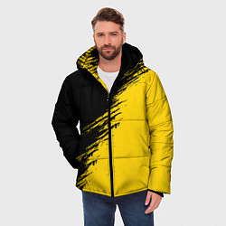 Куртка зимняя мужская Черные штрихи на желтом фоне, цвет: 3D-светло-серый — фото 2