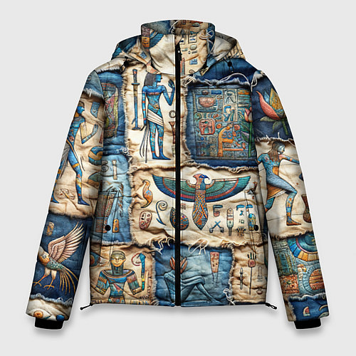 Мужская зимняя куртка Пэчворк из Египетских мотивов / 3D-Черный – фото 1