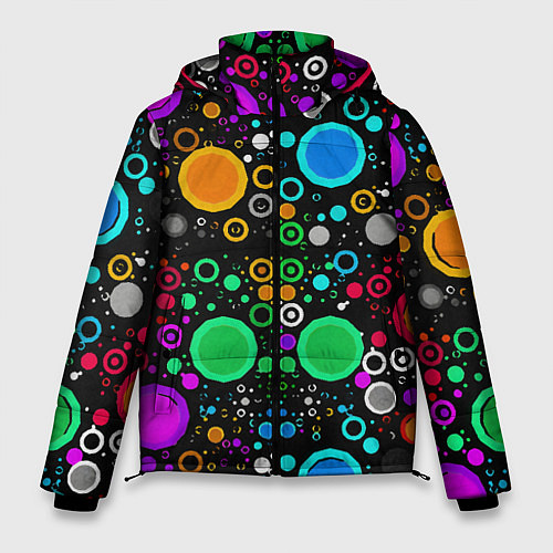 Мужская зимняя куртка Разноцветные круги / 3D-Черный – фото 1
