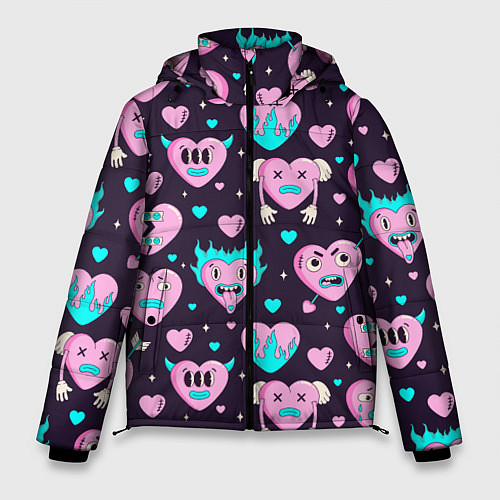 Мужская зимняя куртка Паттерн с арт сердцами / 3D-Черный – фото 1