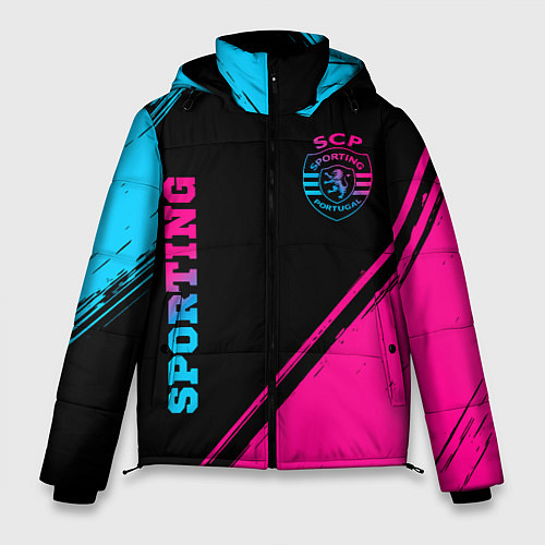 Мужская зимняя куртка Sporting - neon gradient вертикально / 3D-Черный – фото 1