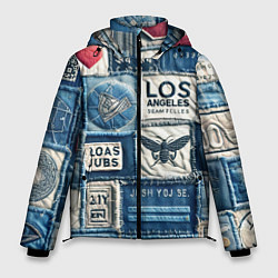 Куртка зимняя мужская Лос Анджелес на джинсах-пэчворк, цвет: 3D-красный