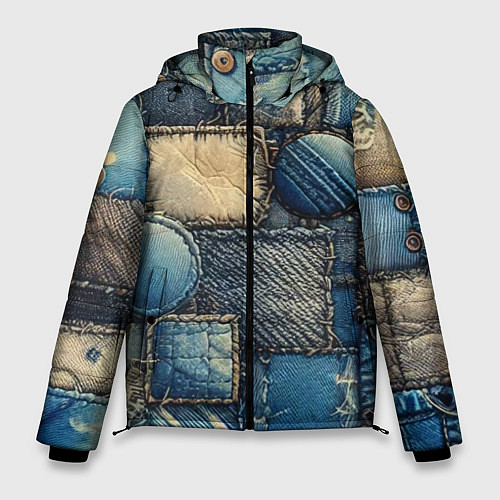 Мужская зимняя куртка Denim patchwork - ai art / 3D-Красный – фото 1