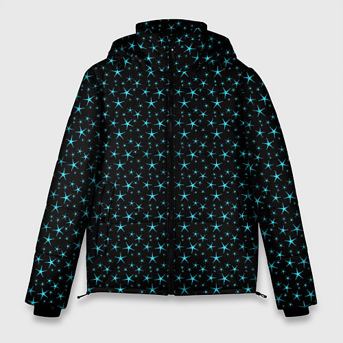 Мужская зимняя куртка Чёрный с голубыми звёздочками паттерн / 3D-Черный – фото 1