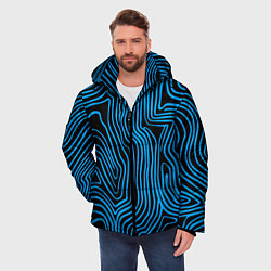 Куртка зимняя мужская Синие линии узор, цвет: 3D-черный — фото 2