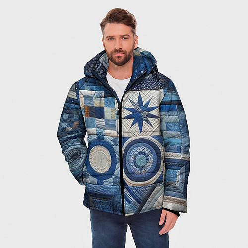 Мужская зимняя куртка Denim patchwork - ai art / 3D-Светло-серый – фото 3