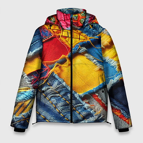 Мужская зимняя куртка Colorful denim patchwork - ai art / 3D-Черный – фото 1