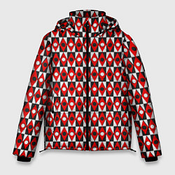 Куртка зимняя мужская Чёрно-белые ромбы и круги на красном фоне, цвет: 3D-красный