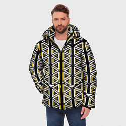 Куртка зимняя мужская Жёлто-белые треугольники на чёрном фоне, цвет: 3D-черный — фото 2