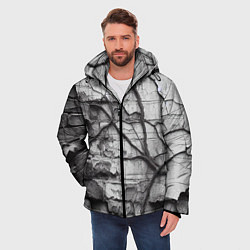 Куртка зимняя мужская Кирпичная стена с облупившейся штукатуркой и плющо, цвет: 3D-черный — фото 2