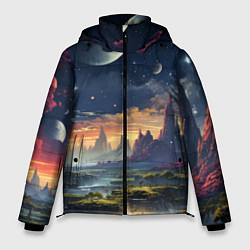 Куртка зимняя мужская Космический фантазийный мир на другой планете, цвет: 3D-черный