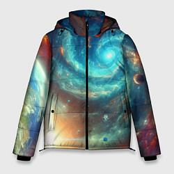 Куртка зимняя мужская Неоновая далёкая галактика - нейросеть, цвет: 3D-светло-серый