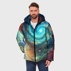 Куртка зимняя мужская Неоновая далёкая галактика - нейросеть, цвет: 3D-светло-серый — фото 2