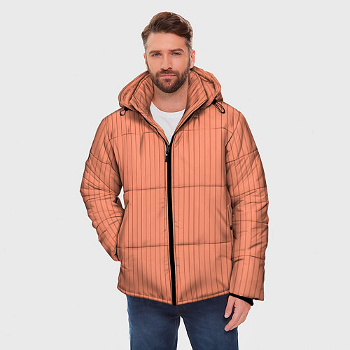 Мужская зимняя куртка Тёмный персиковый в полоску / 3D-Светло-серый – фото 3