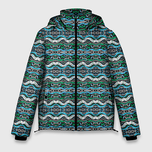 Мужская зимняя куртка Голубые абстрактные волны / 3D-Черный – фото 1
