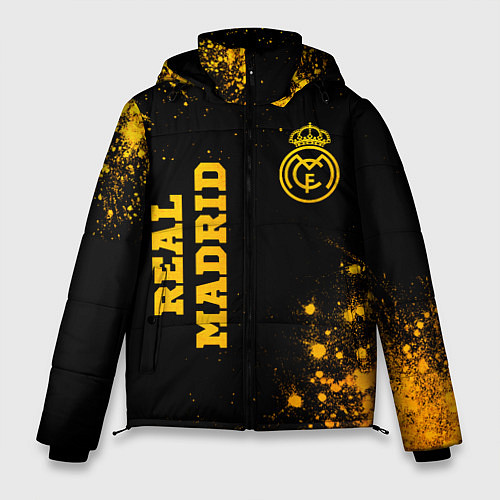 Мужская зимняя куртка Real Madrid - gold gradient вертикально / 3D-Черный – фото 1