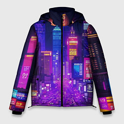Куртка зимняя мужская Город ночью, цвет: 3D-черный