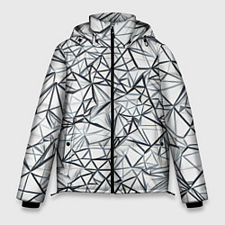 Куртка зимняя мужская Чёрные хаотичные линии на белом фоне, цвет: 3D-светло-серый