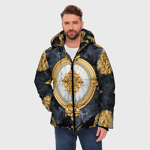 Мужская зимняя куртка Классические узоры лакшери текстура / 3D-Светло-серый – фото 3