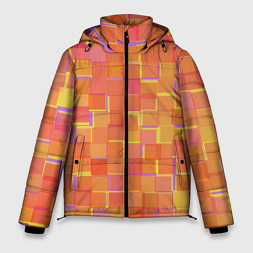 Мужская зимняя куртка Россыпь оранжевых квадратов / 3D-Черный – фото 1