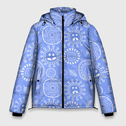 Куртка зимняя мужская Синие цветочные рожицы, цвет: 3D-светло-серый