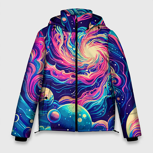 Мужская зимняя куртка Разноцветный бескрайний космос - нейросеть / 3D-Светло-серый – фото 1