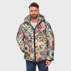 Куртка зимняя мужская Нежные цветочные мотивы, цвет: 3D-светло-серый — фото 2