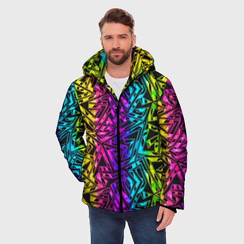 Мужская зимняя куртка Абстрактный узор с геометрической концепцией / 3D-Светло-серый – фото 3