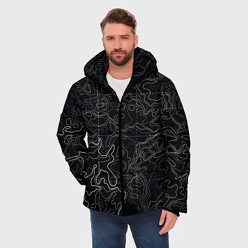 Мужская зимняя куртка Топографическая карта / 3D-Светло-серый – фото 3