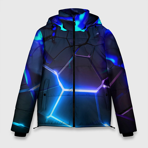 Мужская зимняя куртка Микс из разломленных плит и неоновое свечения / 3D-Черный – фото 1